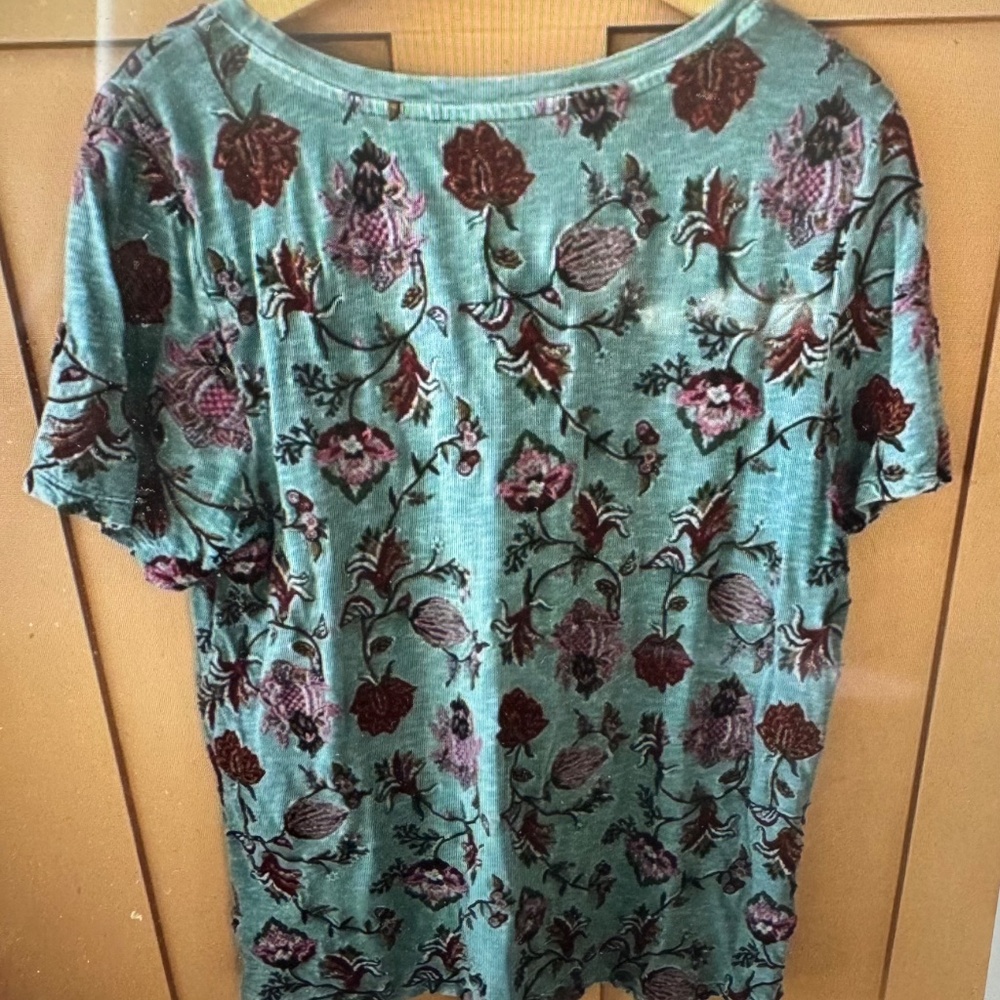 Soft Surroundings Sz L 100% Cotton Paisley Floral Embroidered Tee - Picture 4 of 4